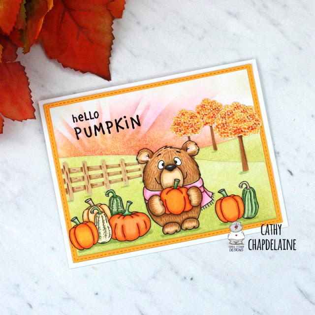 Fall Scene with Pumpkin Bear