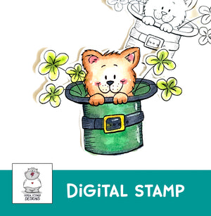 St. Patricks Day Cat and Hat - Digital Stamp