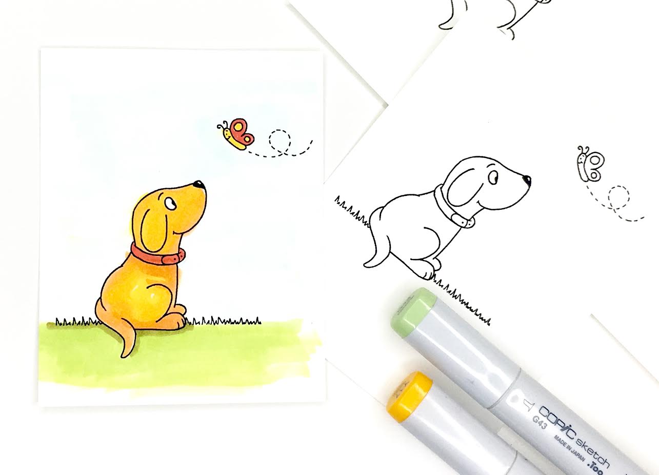 Dog and Butterfly -  Digital Stamp - Clearstamps - Clear Stamps - Cardmaking- Ideas- papercrafting- handmade - cards-  Papercrafts - Gerda Steiner Designs