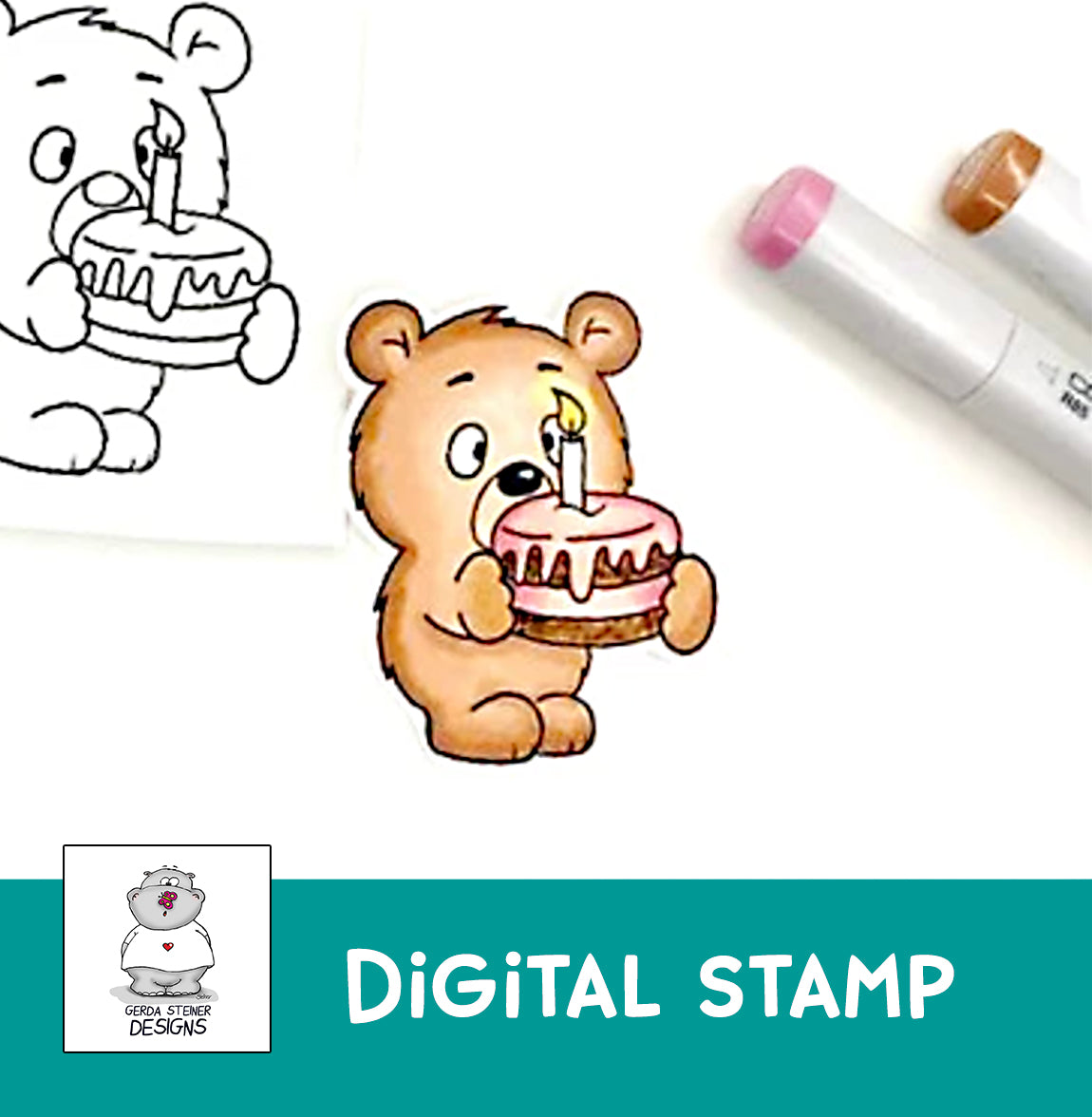 Birthday Bear Digital Stamp